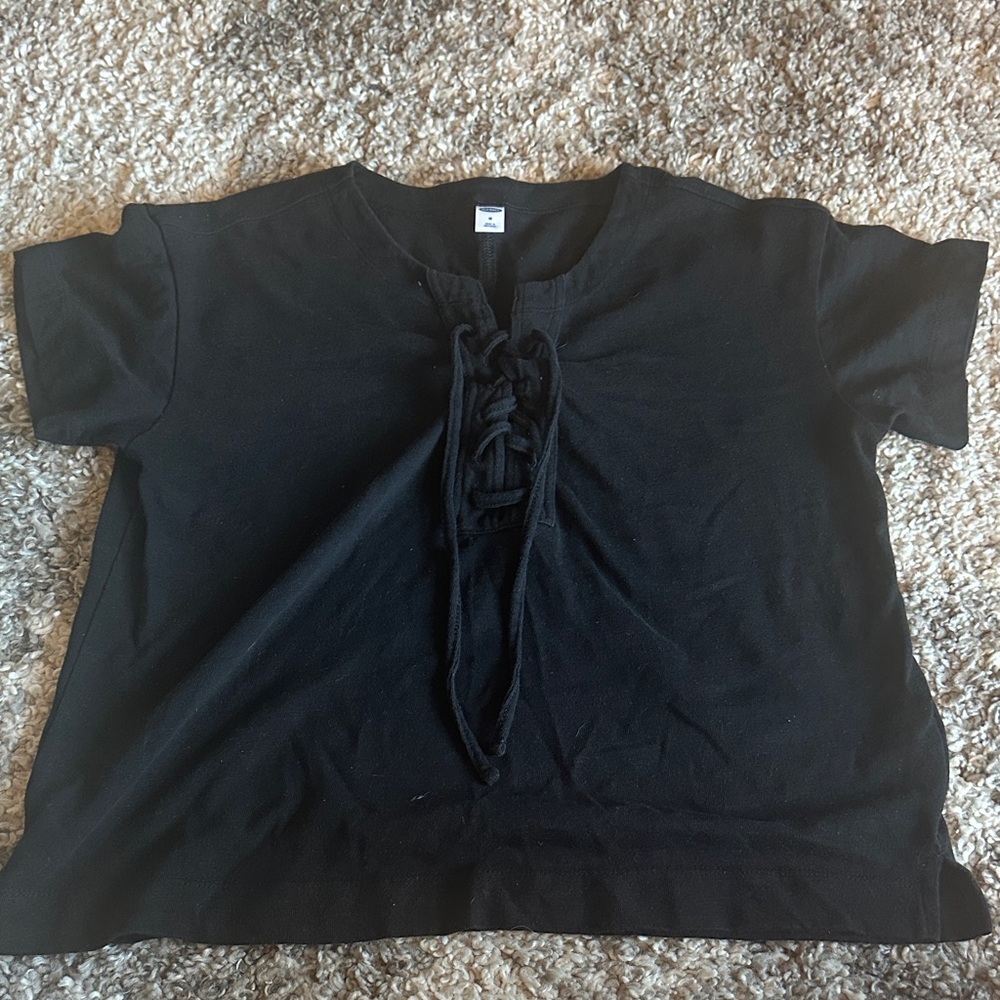 Old Navy Black Lace-Up Short Sleeve Top